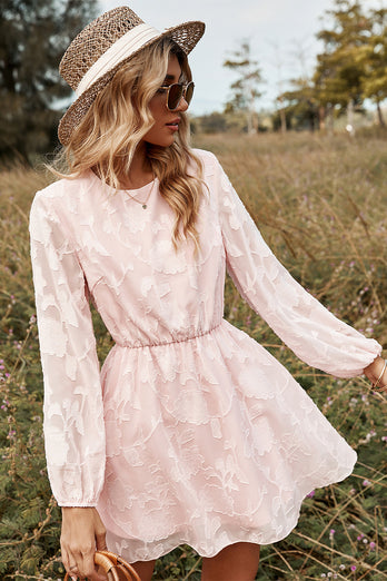 Pink Long Sleeves Summer Casual Dress