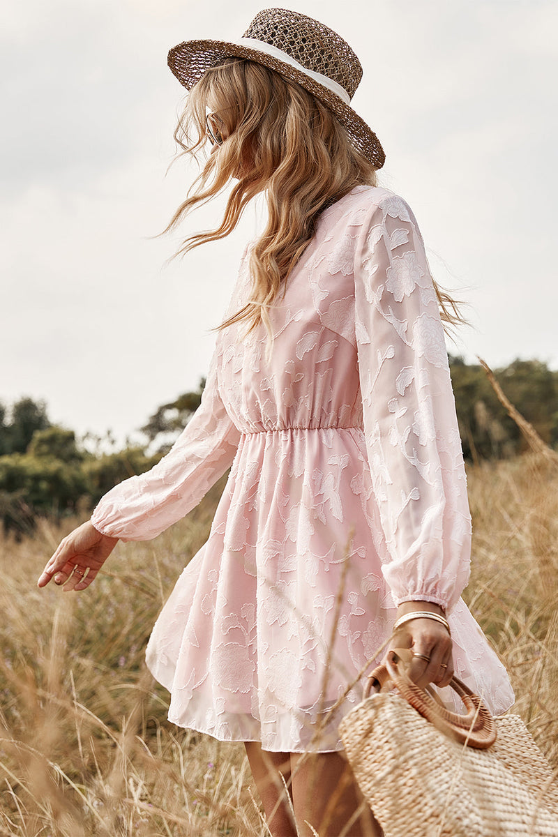 Load image into Gallery viewer, Pink Long Sleeves Summer Casual Dress