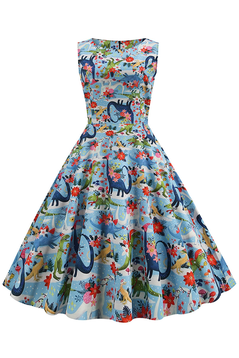 Load image into Gallery viewer, Light Blue Floral Vintage 1950s Dress