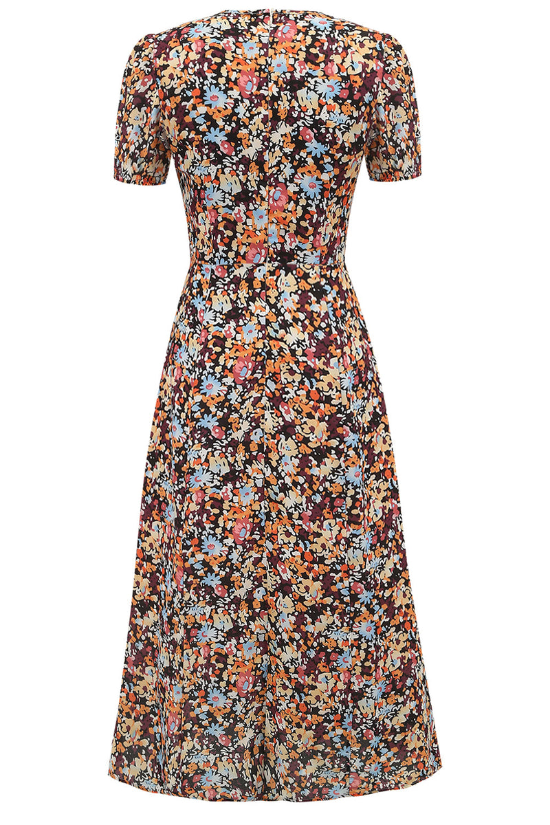 Load image into Gallery viewer, V Neck Floral 1950s Vintage Dress