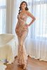 Load image into Gallery viewer, Black and Gold Sequins Mermaid Prom Dress