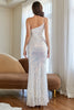 Load image into Gallery viewer, White One Shoulder Sequins Long Prom Dress