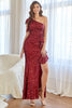 Load image into Gallery viewer, Red Sequins Mermaid Long Prom Dress with Ruffles
