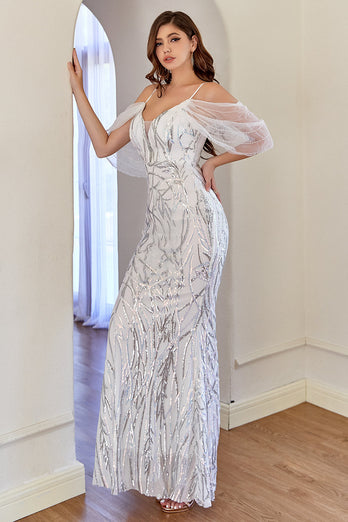 Glitter Mermaid White Sequins Prom Dress