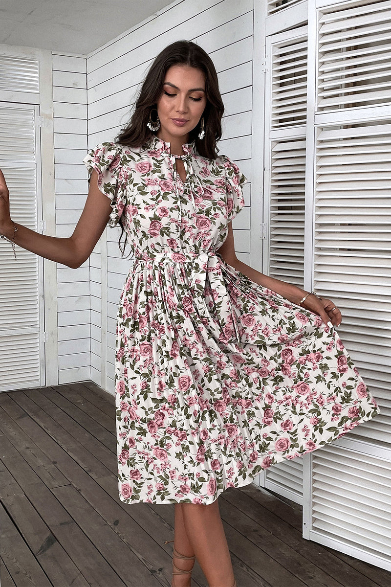 Load image into Gallery viewer, Floral Print Summer Dress with Ruffles