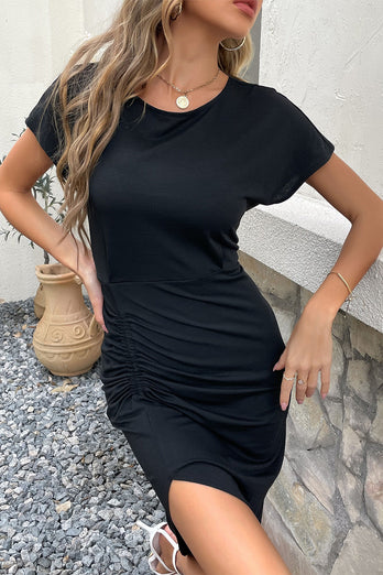 Sheath Round Neck Black Summer Dress