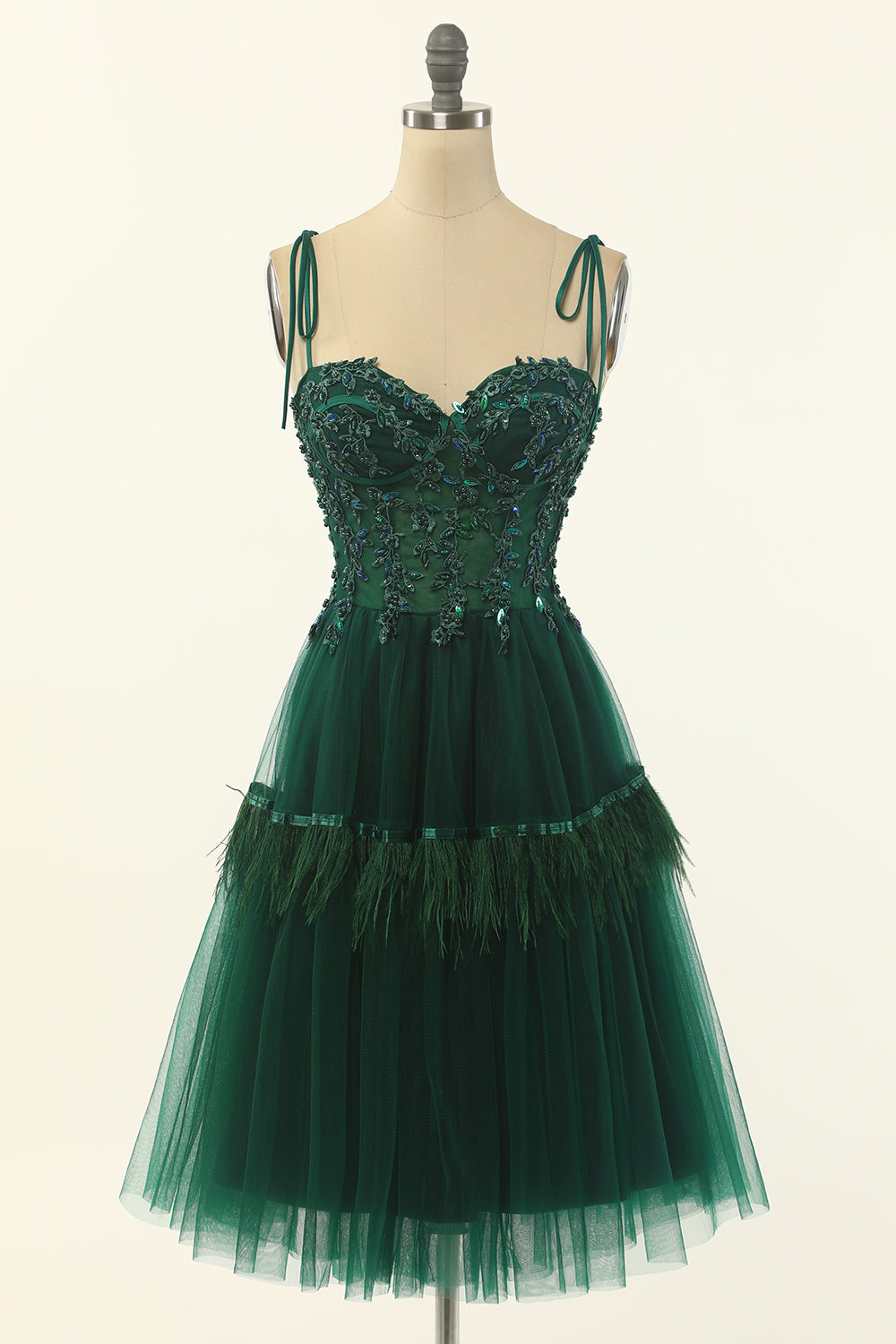 Green Beading Tulle Short Prom Dress