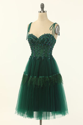 Green Beading Tulle Short Prom Dress