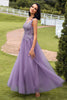 Load image into Gallery viewer, A-Line V-Neck Purple Long Prom Dress with Appliques