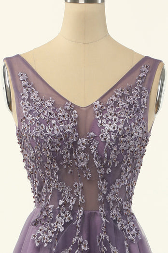 Tulle Purple A-line Prom Dress