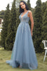 Load image into Gallery viewer, A-line Long Blue Prom Dress with Appliques