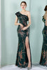 Load image into Gallery viewer, One Shoulder Dark Green Sequined Evening Dress