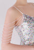 Load image into Gallery viewer, Silver Pink Sequined Spaghetti Straps Mermaid Prom Dress