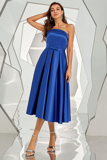 Royal Blue Strapless Wedidng Party Dress