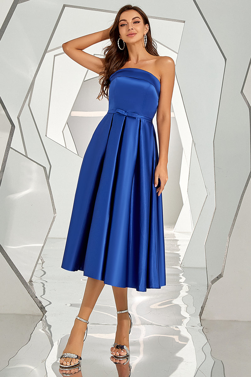 Load image into Gallery viewer, Royal Blue Strapless Wedidng Party Dress