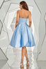 Load image into Gallery viewer, Sky Blue Strapless Satin Short Prom Dress