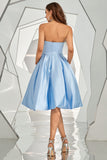 Sky Blue Strapless Satin Short Prom Dress