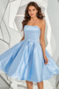 Load image into Gallery viewer, Sky Blue Strapless Satin Short Prom Dress