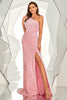 Load image into Gallery viewer, Blush One Shoulder Sequined Mermaid Prom Dress