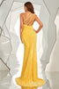 Load image into Gallery viewer, Yellow One Shoulder Sequined Mermaid Prom Dress