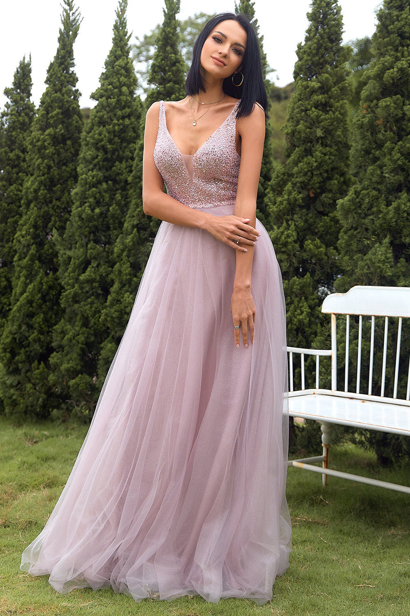Load image into Gallery viewer, Blush Tulle &amp; Sequins Prom Dress