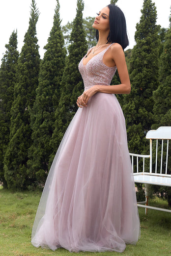 Blush Tulle & Sequins Prom Dress