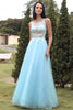 Load image into Gallery viewer, Blue Beading Tulle Prom Dress