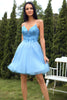 Load image into Gallery viewer, Blue A-line Cute Graduation Dress with Appliques