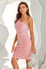 Load image into Gallery viewer, Pink One Shoulder Sequined Tight Graduation Dress