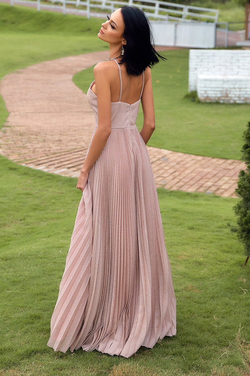 Load image into Gallery viewer, Blush Halter Sparkly Prom Dress with Ruffles