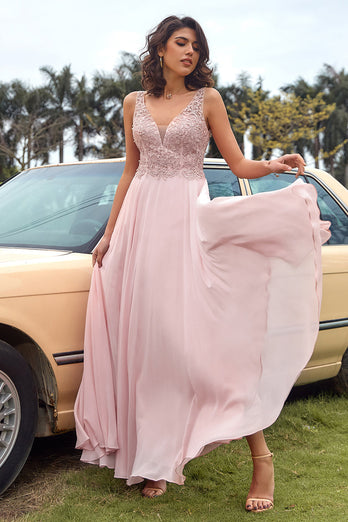 Blush Appliques Chiffon Prom Dress