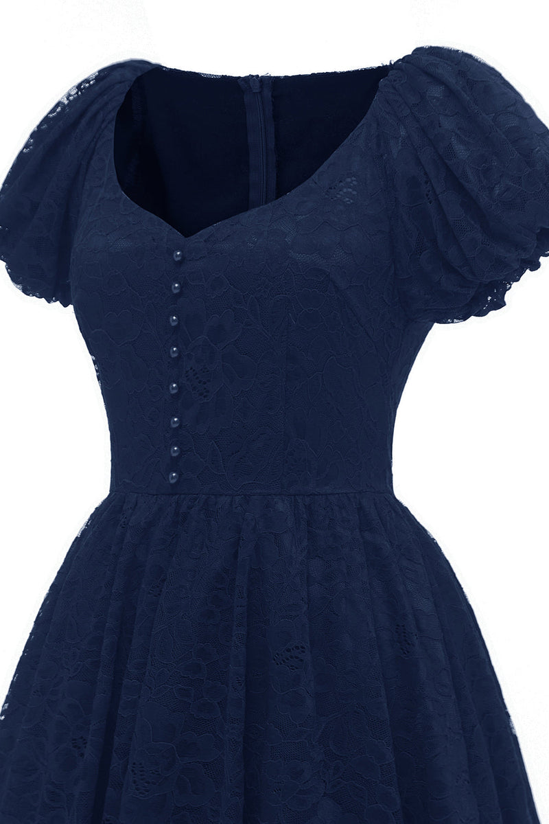 Load image into Gallery viewer, Puff Sleeves A-line Lace Dress