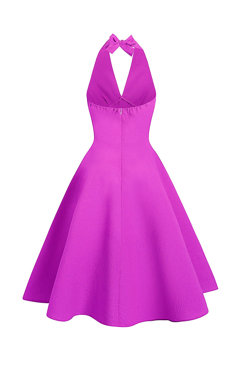 Load image into Gallery viewer, Fuchsia Halter Swing 1950s Dress