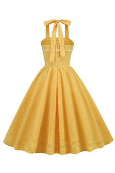 Yellow Halter Plaid Vintage 1950s Dress