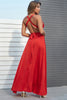 Load image into Gallery viewer, A Line Spaghetti Straps Red Long Prom Dress with Criss Cross Back