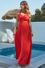 Load image into Gallery viewer, A Line Spaghetti Straps Red Long Prom Dress with Criss Cross Back