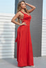 Load image into Gallery viewer, A Line Spaghetti Straps Red Long Prom Dress with Criss Cross Back