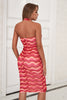 Load image into Gallery viewer, Sheath Halter Red Stripe Midi Prom Dress