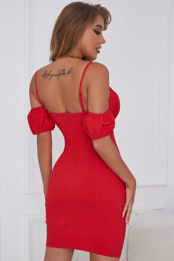 Sheath Off the Shoulder Red Short Cocktail Dress