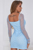 Load image into Gallery viewer, Sheath Square Neck Blue Short Prom Dress with Long Sleeves