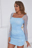 Load image into Gallery viewer, Sheath Square Neck Blue Short Prom Dress with Long Sleeves