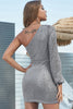 Load image into Gallery viewer, Sheath One Shoulder Grey Cocktail Dress