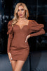 Load image into Gallery viewer, Brown Long Sleeves Bodycon Cocktail Dress