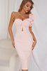 Load image into Gallery viewer, Pink One Shoulder Bodycon Cocktail Dress with Ruffles