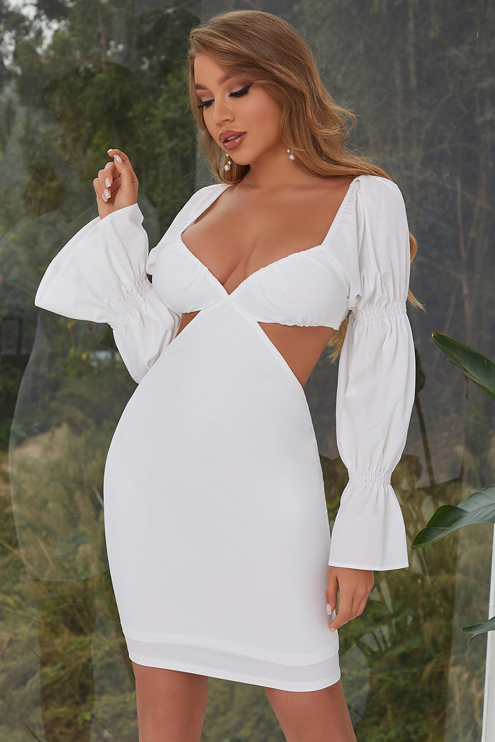 White Bodycon Long Sleeves Cocktail Dress