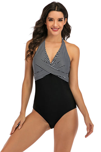 One Piece Halter High Neck Black Swimwear