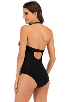 One Piece Halter High Neck Black Swimwear