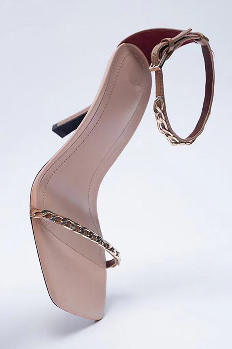 Load image into Gallery viewer, Metal Chain Square Toe Heel Sandals