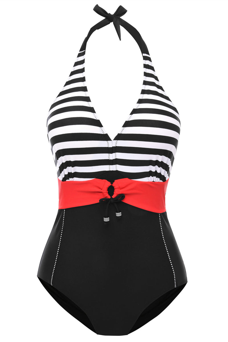 Load image into Gallery viewer, Black Halter One Piece Swimwear