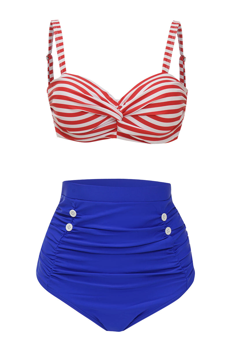 Load image into Gallery viewer, Two Piece White Red Strip Swimsuit
